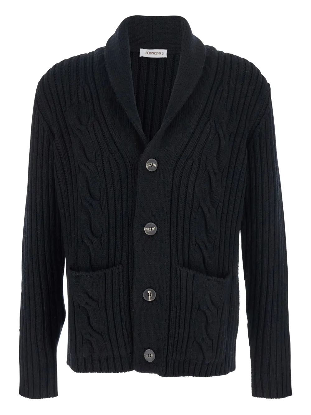 cable-knit shawl-collar cardigan