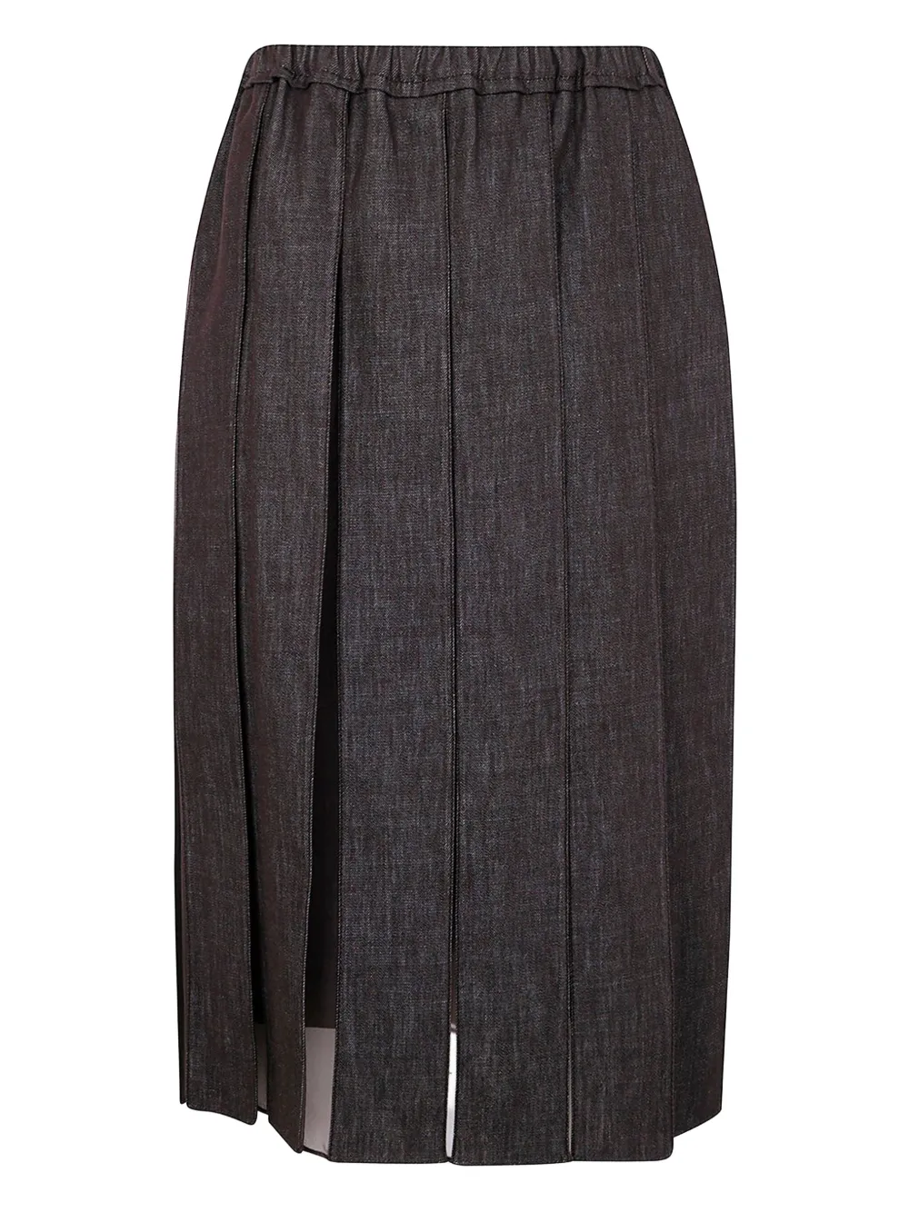 Brunello Cucinelli Pleated Denim Midi Skirt With Elastic Waistband In Brown