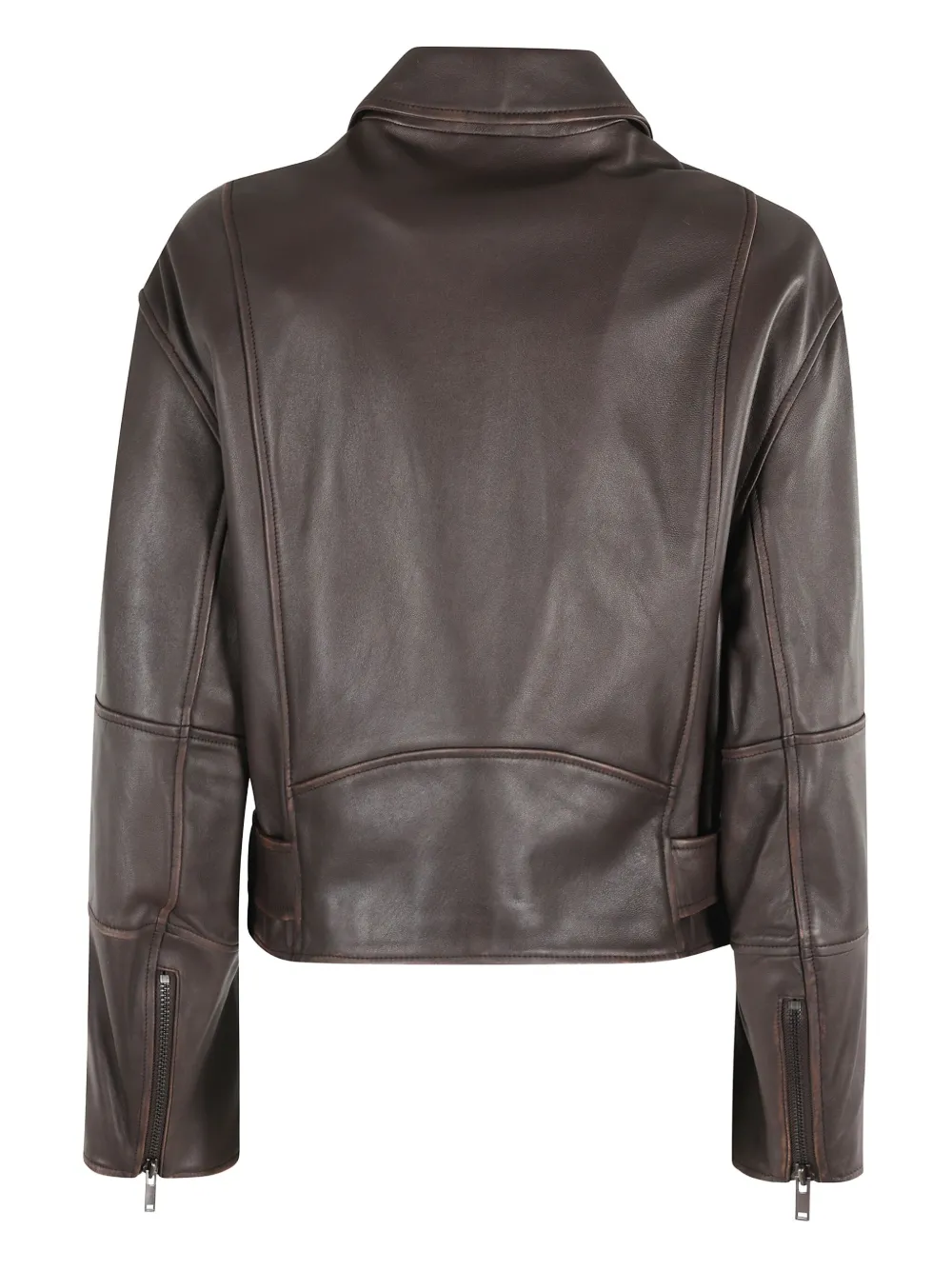 Weekend Max Mara Leren jack met ceintuur Bruin