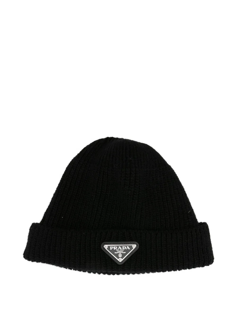 Prada ribbed logo-plaque beanie Zwart
