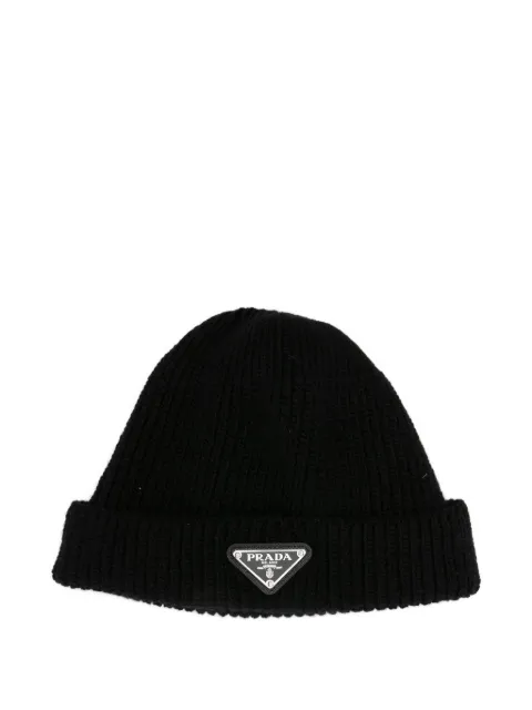 Prada ribbed logo-plaque beanie