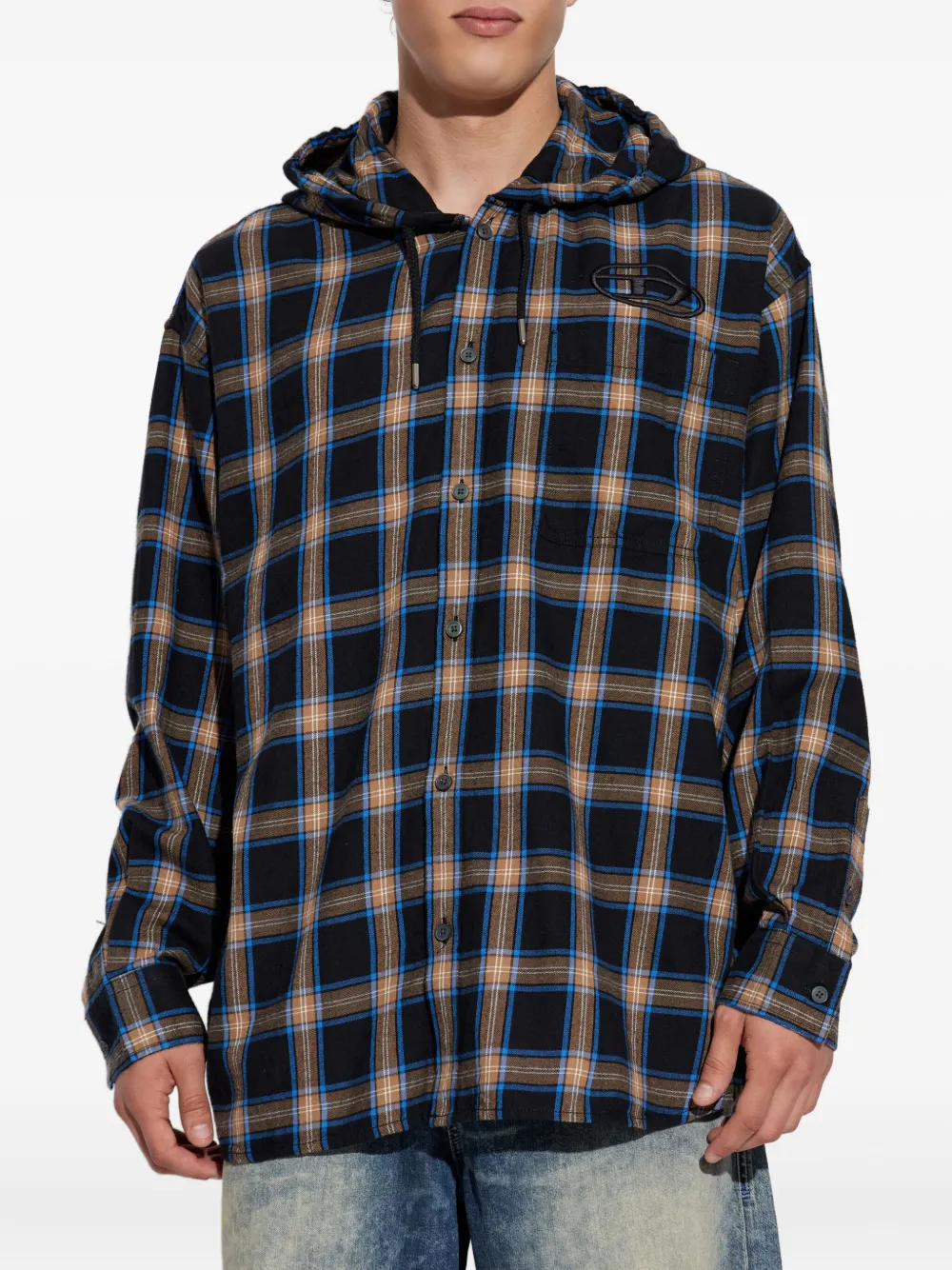 Diesel S-dewny-hood-ajfi Hooded Checked Shirt In Multi