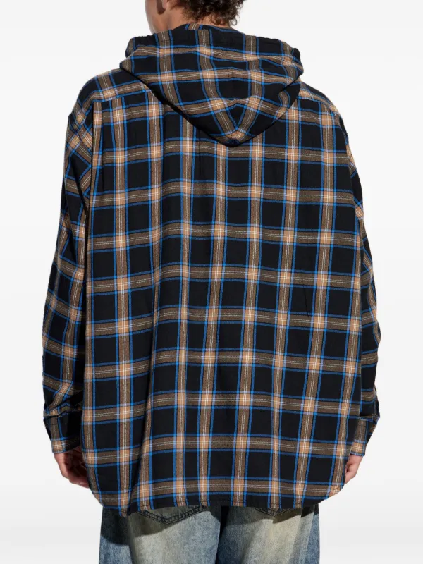 Diesel S-Dewny-Hood-Ajfi チェック フーデッドシャツ | ブラック