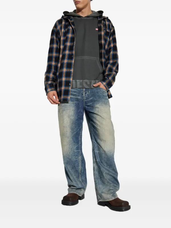 Diesel S-Dewny-Hood-Ajfi チェック フーデッドシャツ | ブラック