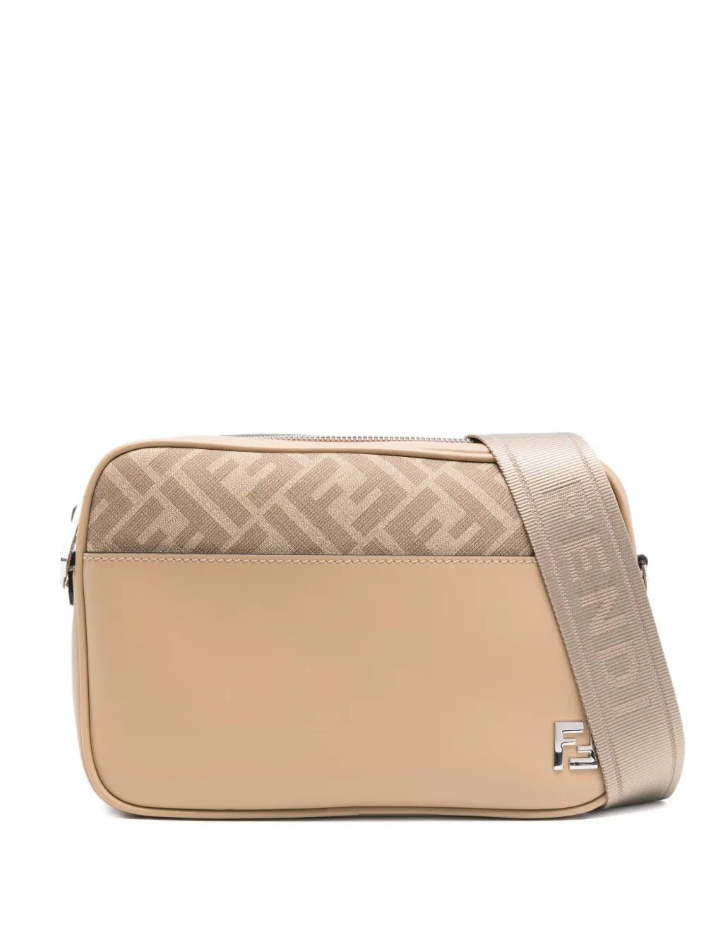 FENDI monogram-panel leather messenger bag Beige