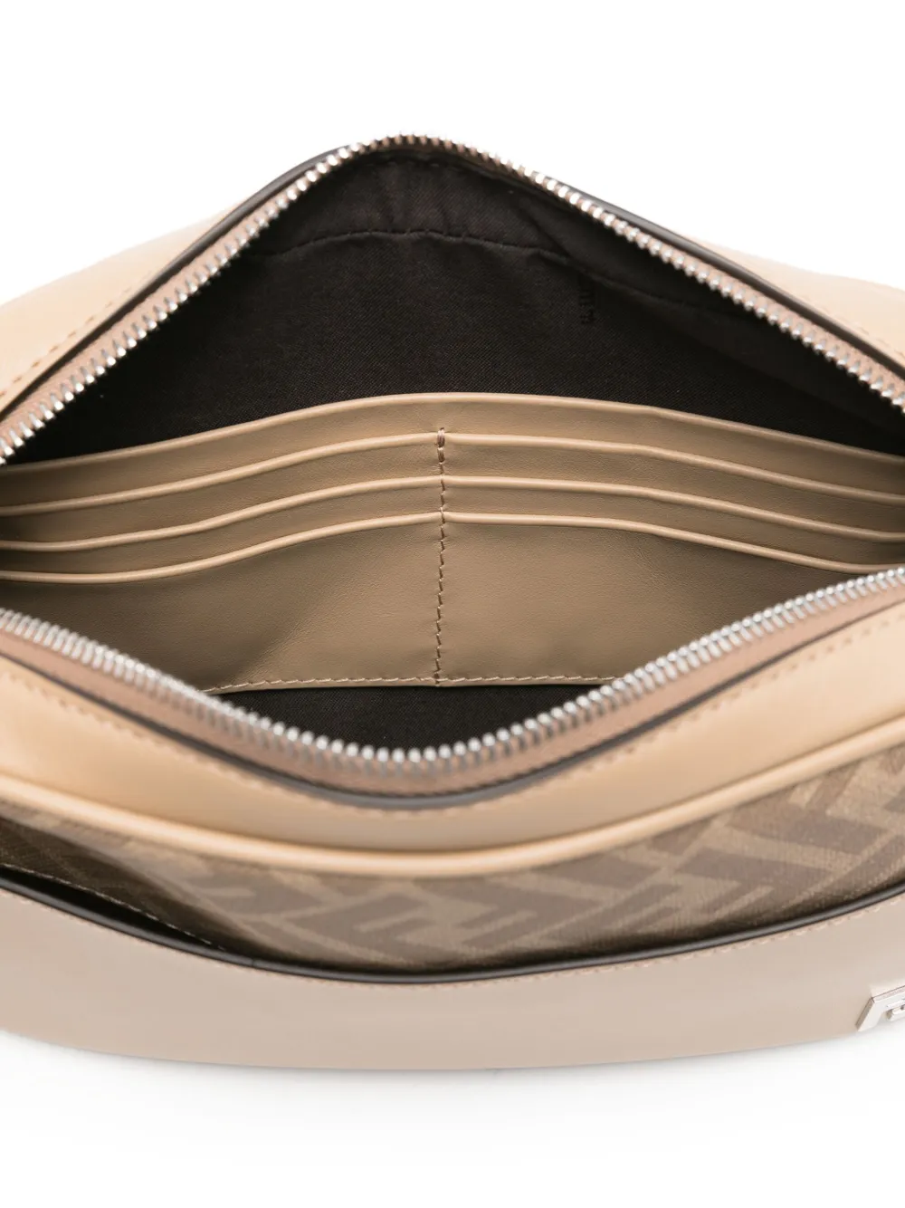 FENDI monogram-panel leather messenger bag Beige
