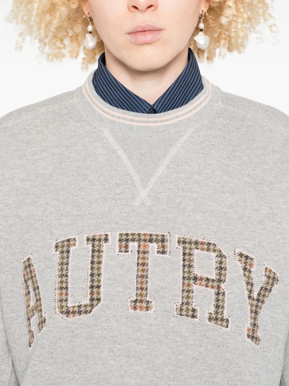 Autry check-pattern embroidered sweatshirt Grijs