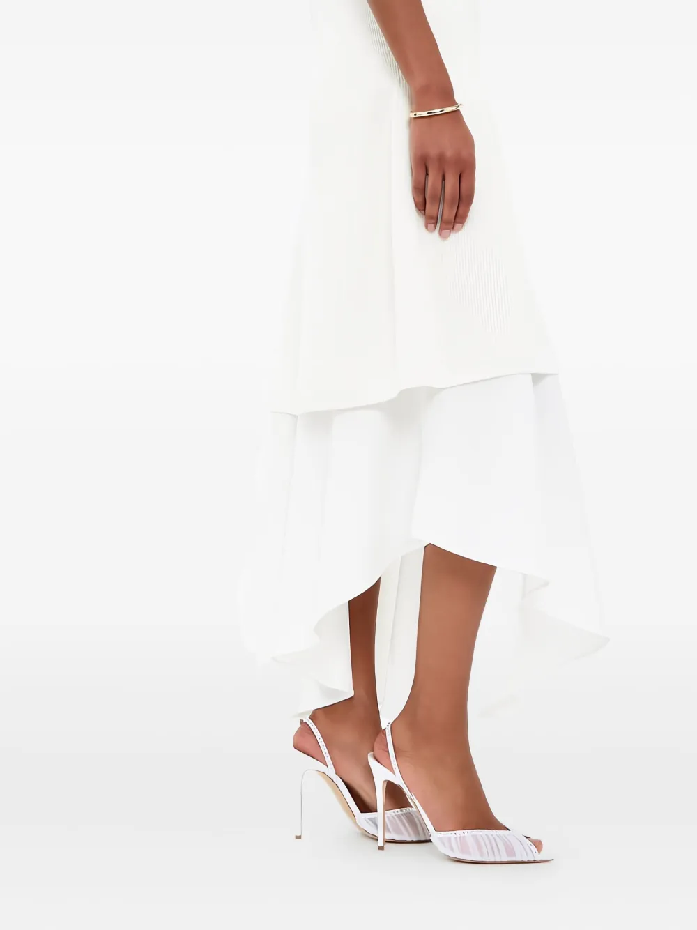 Andrea Wazen 105mm Kay crystal-embellished pleated slingback sandals White