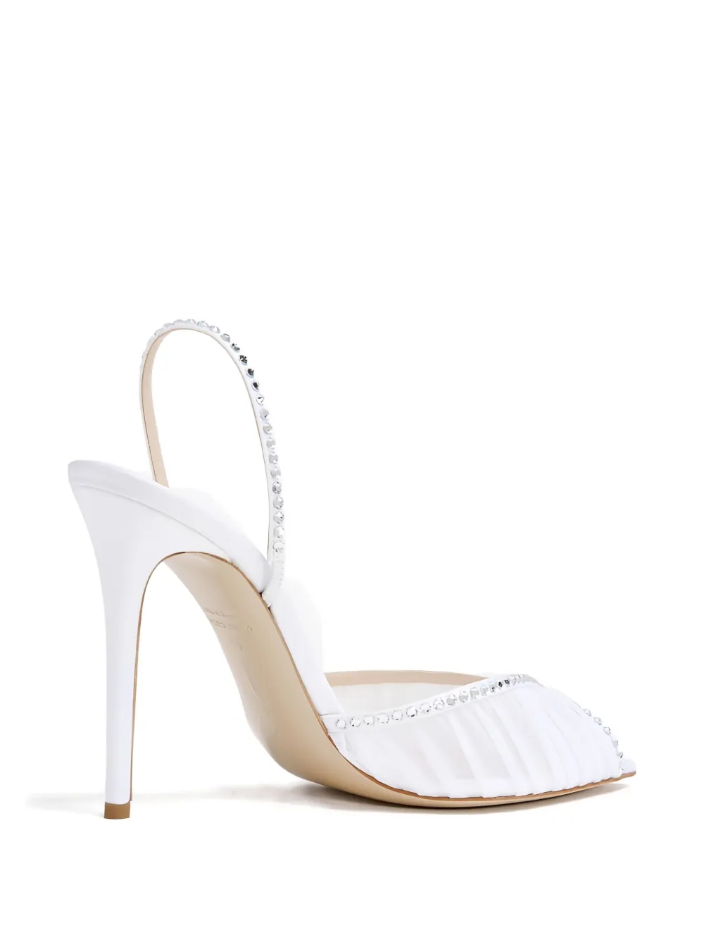 Andrea Wazen 105mm Kay crystal-embellished pleated slingback sandals White