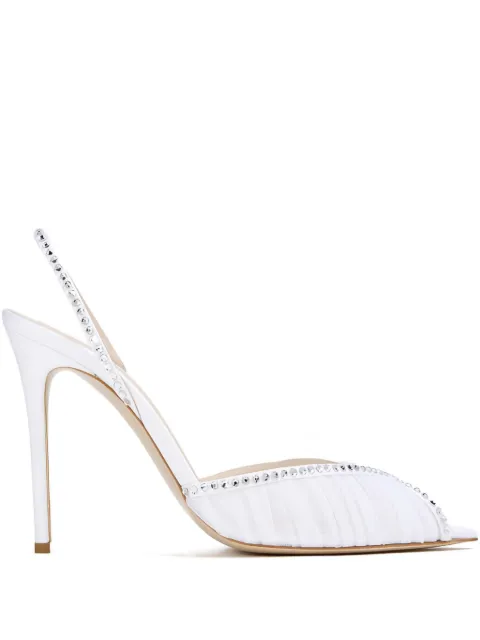 Andrea Wazen  105mm Kay crystal-embellished pleated slingback sandals