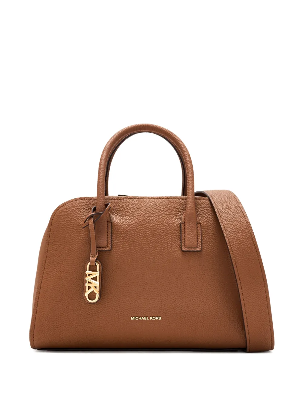 Michael Kors Logo-plaque Satchel In Brown