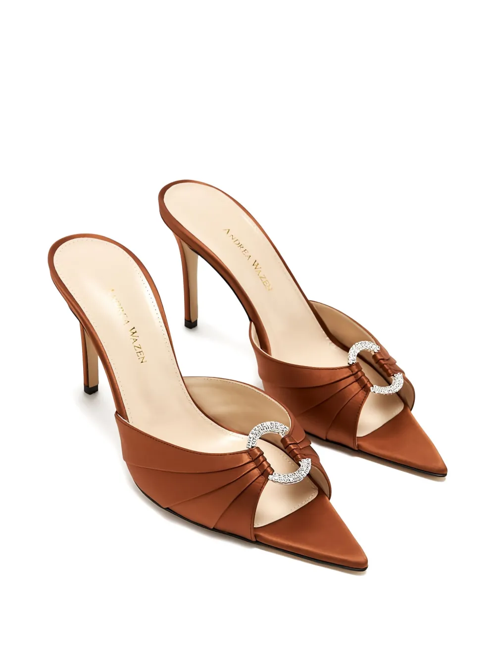 Andrea Wazen  85mm Janis pleated jewel-embellished mules | Heeled Mules | Image 2