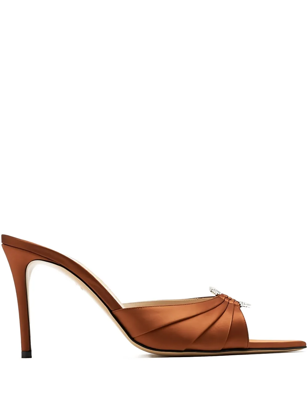 Andrea Wazen 85mm Janis Pleated Jewel-embellished Mules In Brown