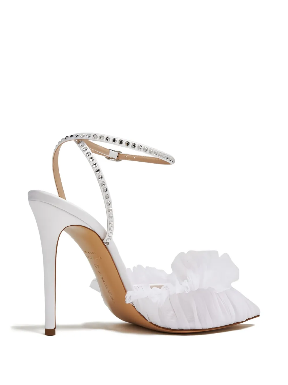 Andrea Wazen 105mm Franca Glitz crystal-embellished ruffle pumps White