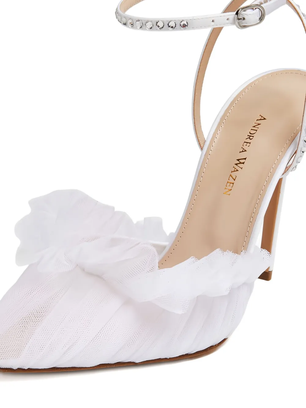 Andrea Wazen 105mm Franca Glitz crystal-embellished ruffle pumps White
