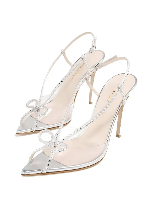 Andrea Wazen 105mm Kay crystal-embellished Bow Sandals | White