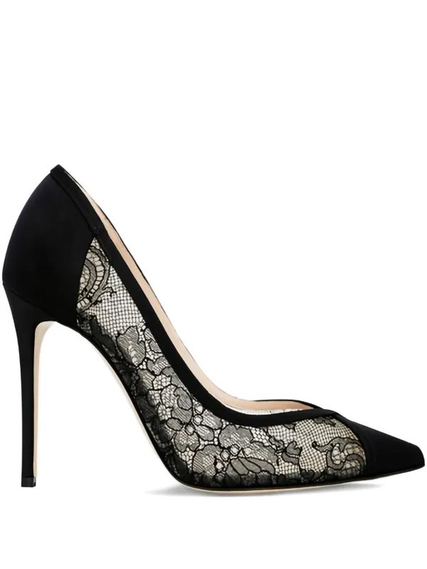 Andrea Wazen 105mm Nora Lace Suede Pumps Black