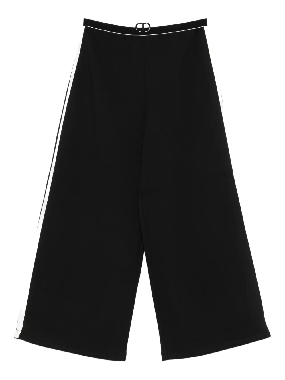 Twinset Kids' Scuba Logo-waistband Wide-leg Trousers In Black