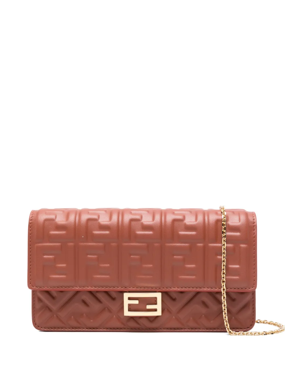 FENDI Baguette logo-plaque quilted clutch bag Rood