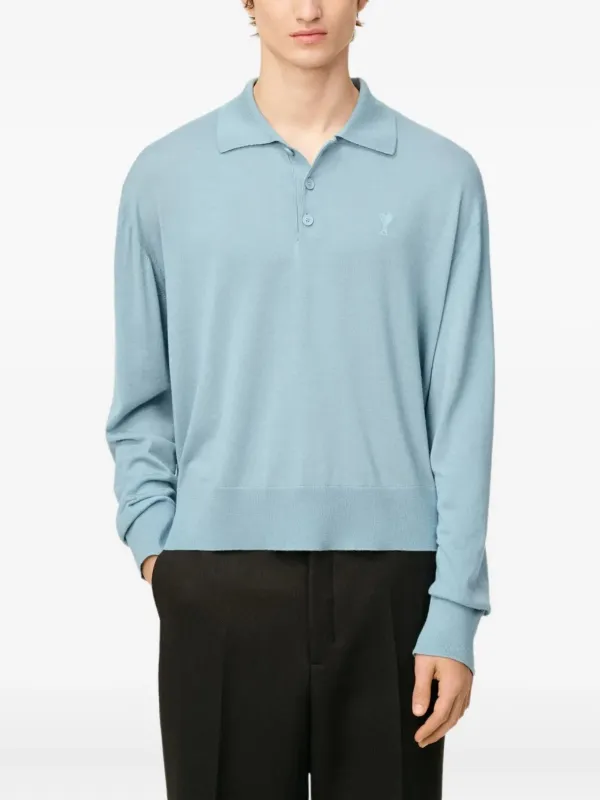 AMI Paris Ami de Coeur ウールポロシャツ AMI Paris Ami De Coeur ウールポロシャツ | ブルー | FARFETCH JP