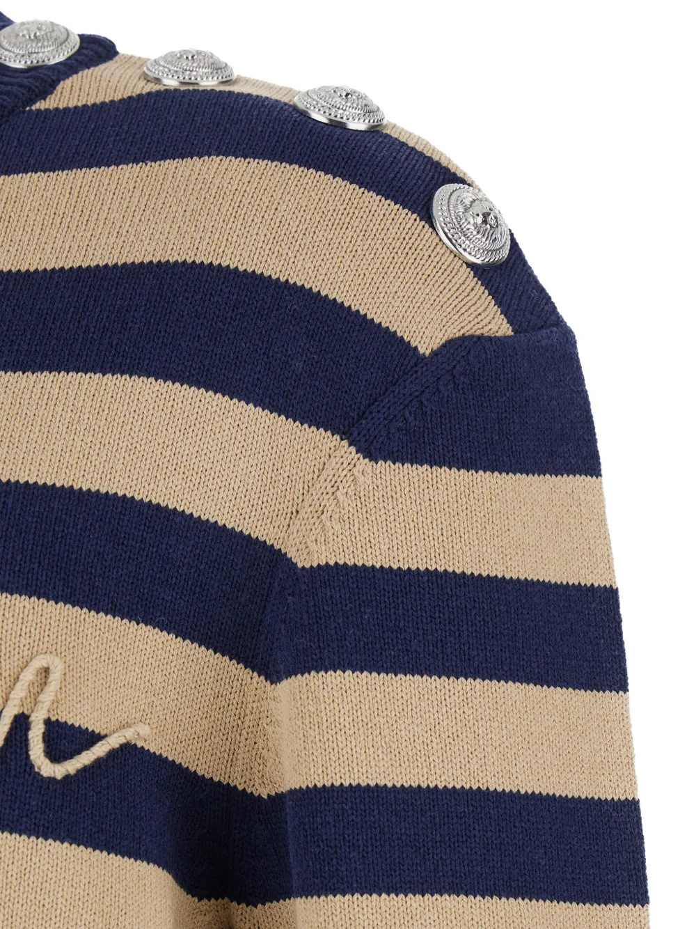 Balmain Gestreepte trui met geborduurd logo Bruin