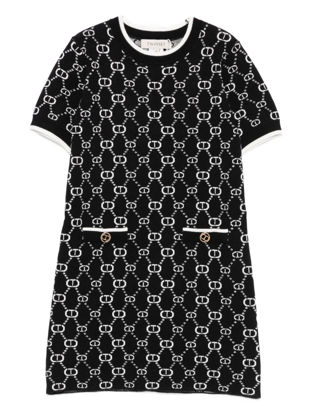 Twinset Logo-pattern Short-sleeve Dress In Black
