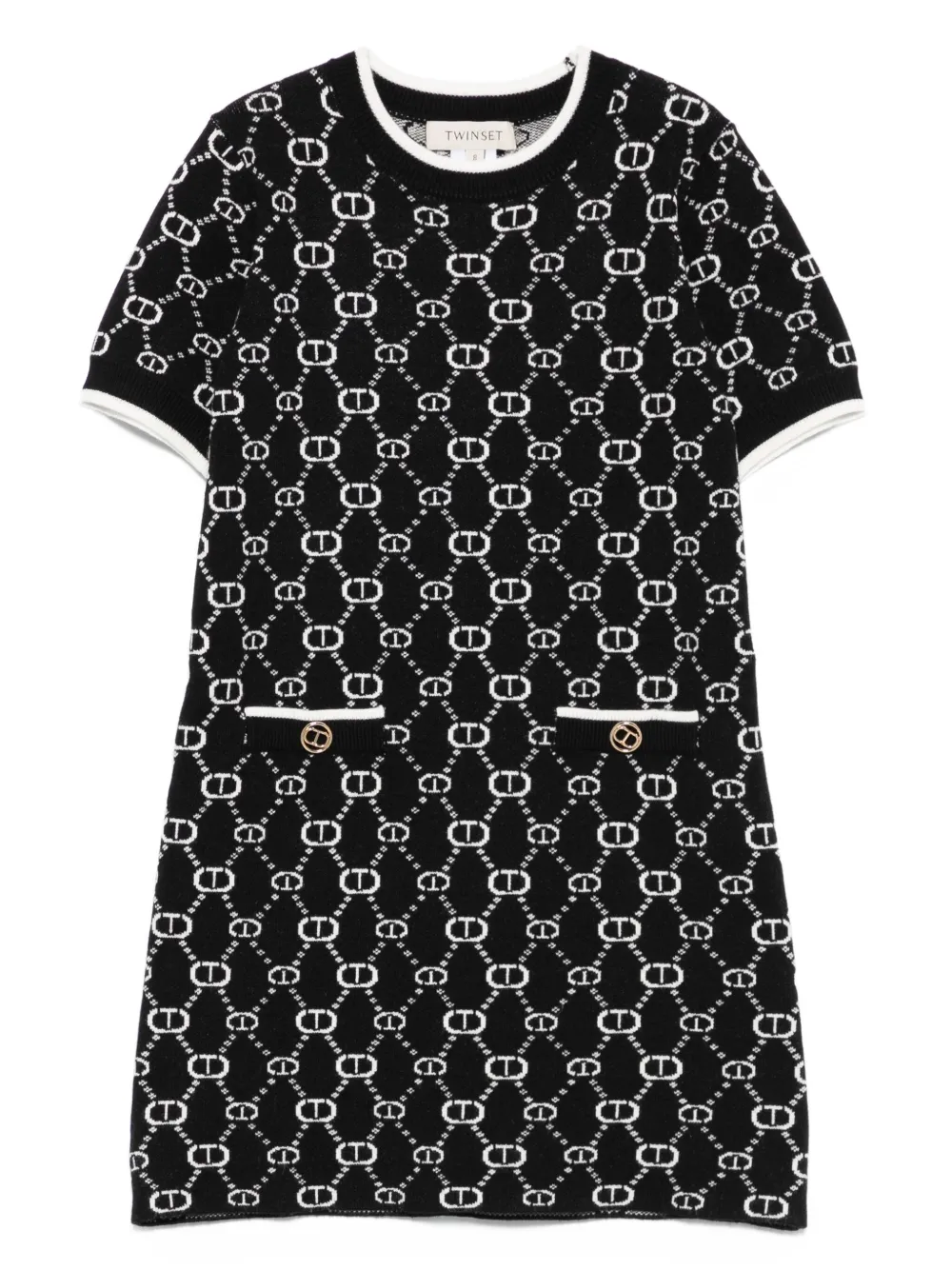 TWINSET Kids Jurk met korte mouwen en logopatroon Zwart