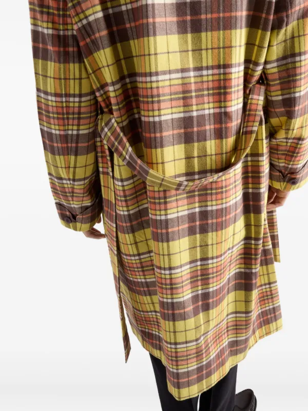Prada Plaid Trench Coat | Yellow | FARFETCH UK