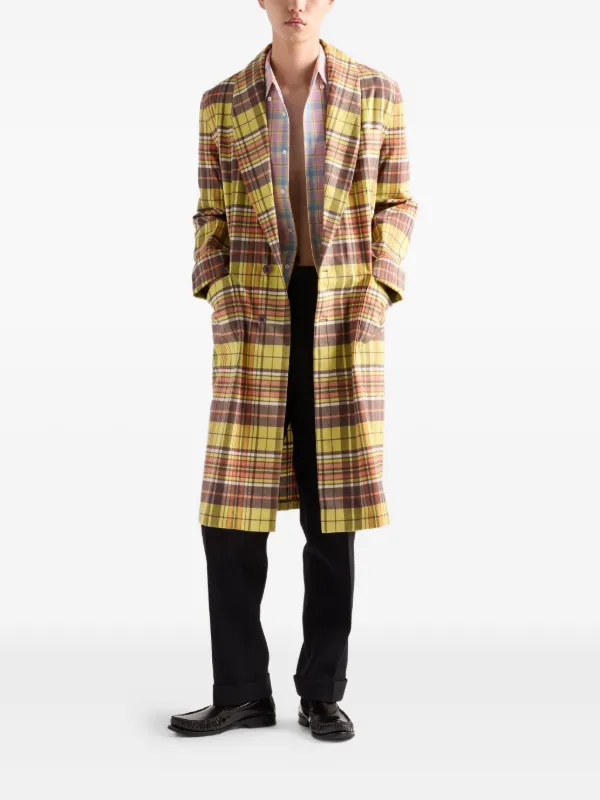 Prada Plaid Trench Coat | Yellow | FARFETCH UK
