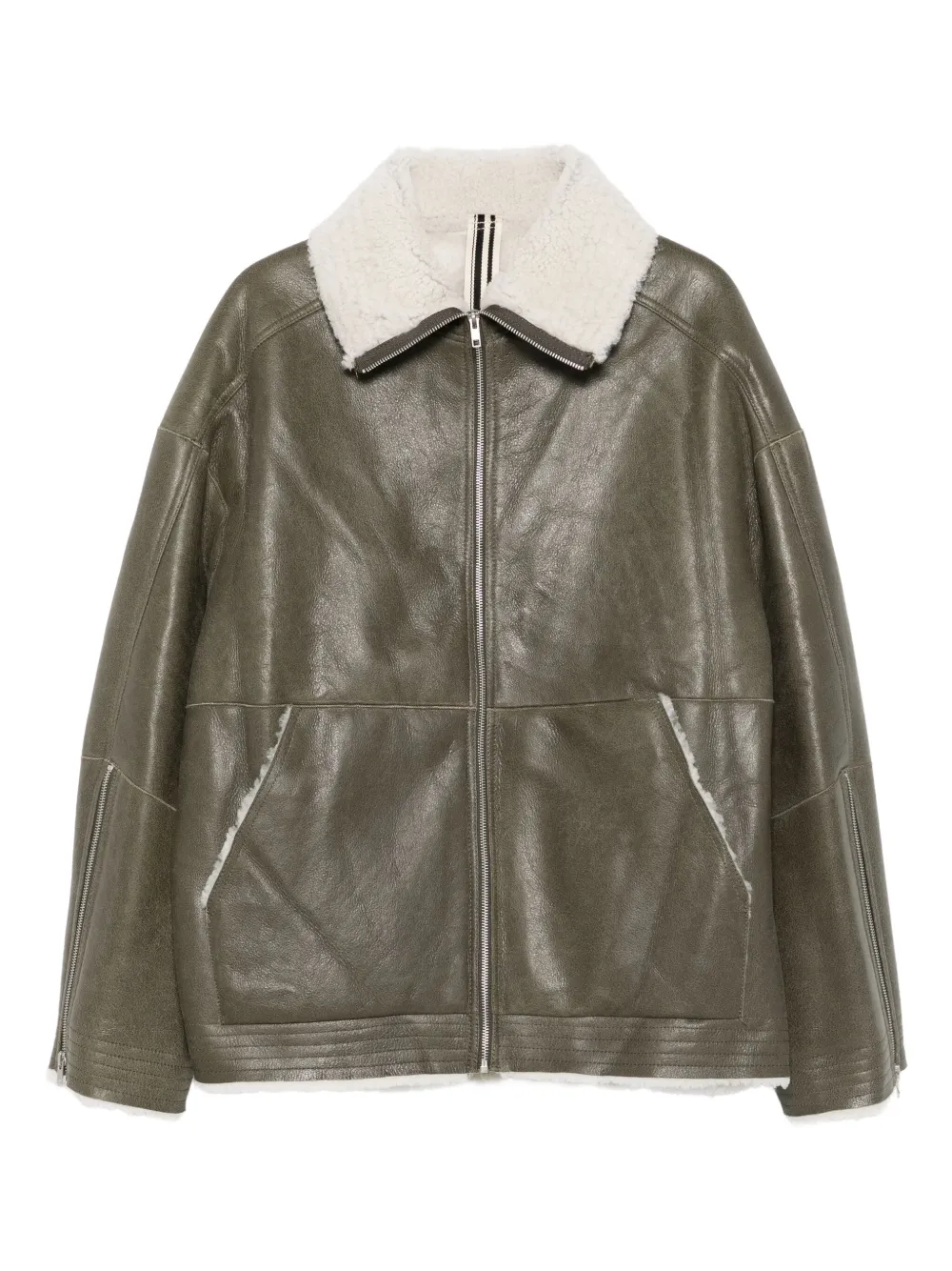 MORDECAI shearling-collared leather jacket | Green | Image 1
