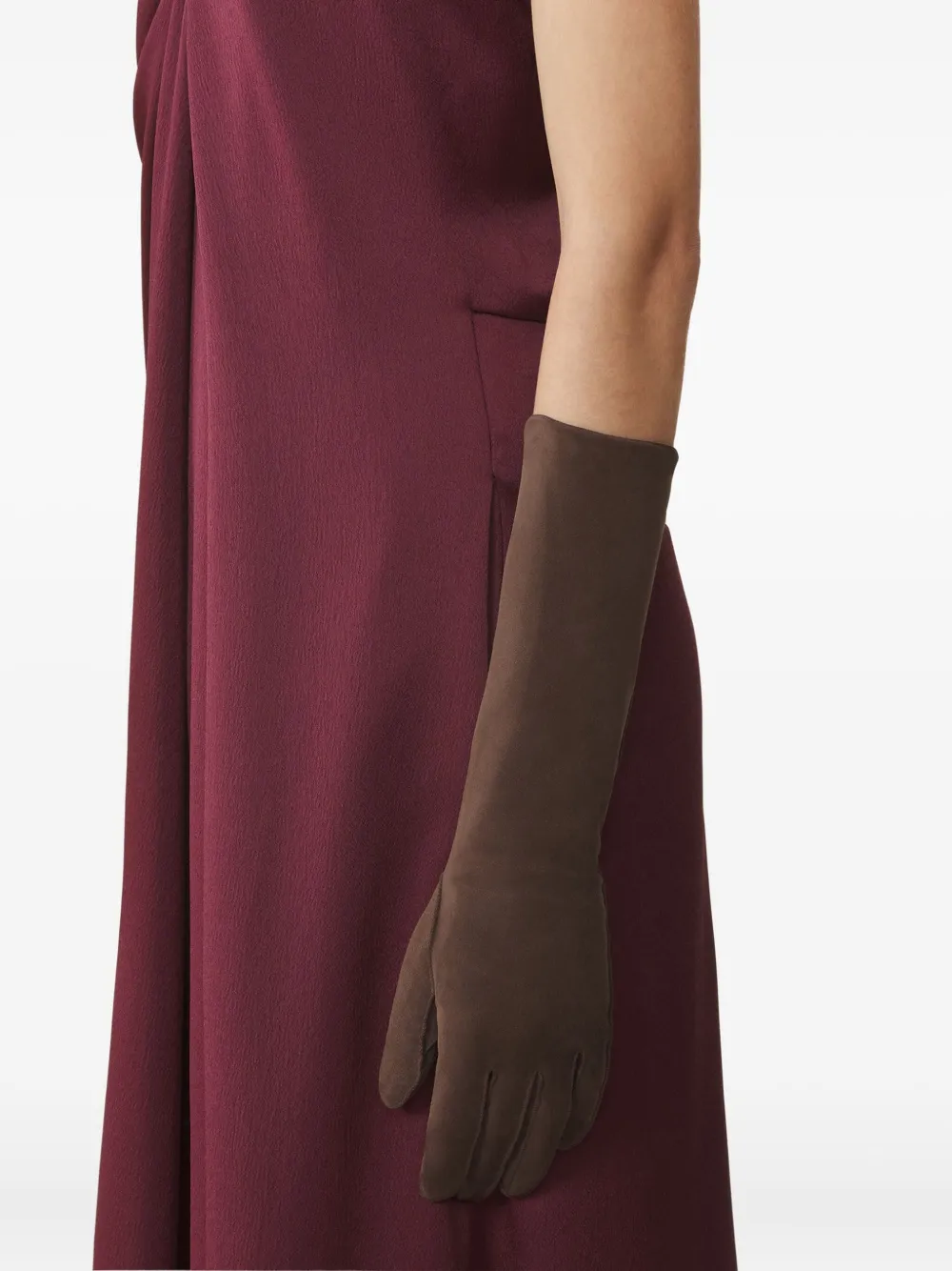 Lanvin Long Slim Suede Gloves In Brown