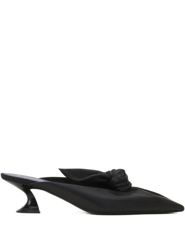 Lanvin Midnight Step Heeled Mules with a Leather Bow in Black