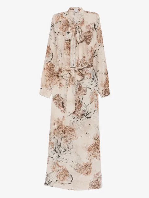 Eleventy floral-print tie-neck dress