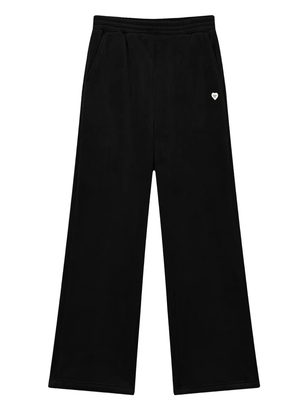 Chocoolate Heart-emblem Ribbed Trousers In Black