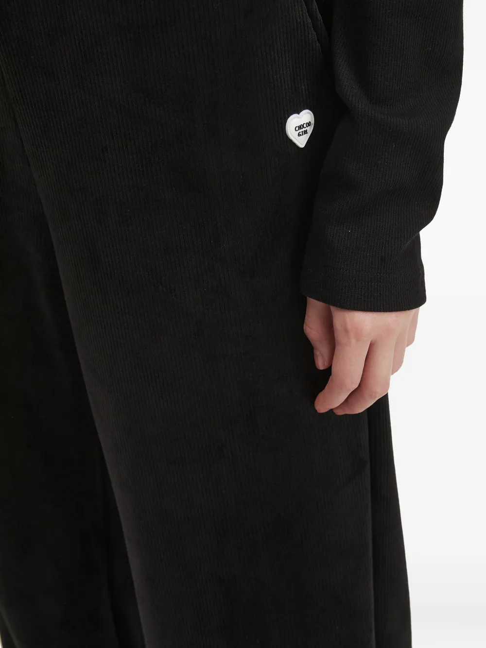 Chocoolate Heart-emblem Ribbed Trousers In Black