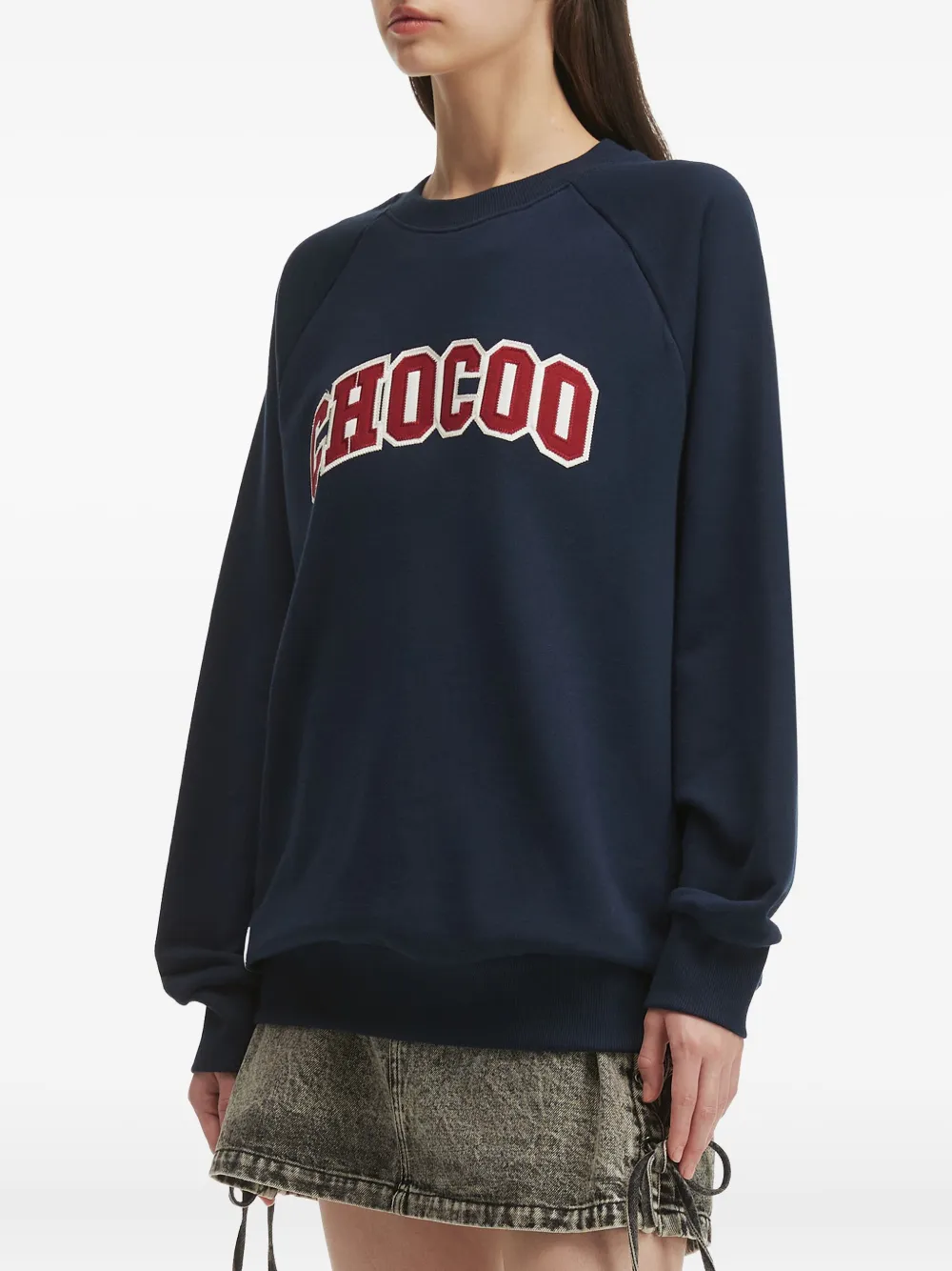 CHOCOOLATE Sweater met raglan mouwen en borduurwerk Blauw