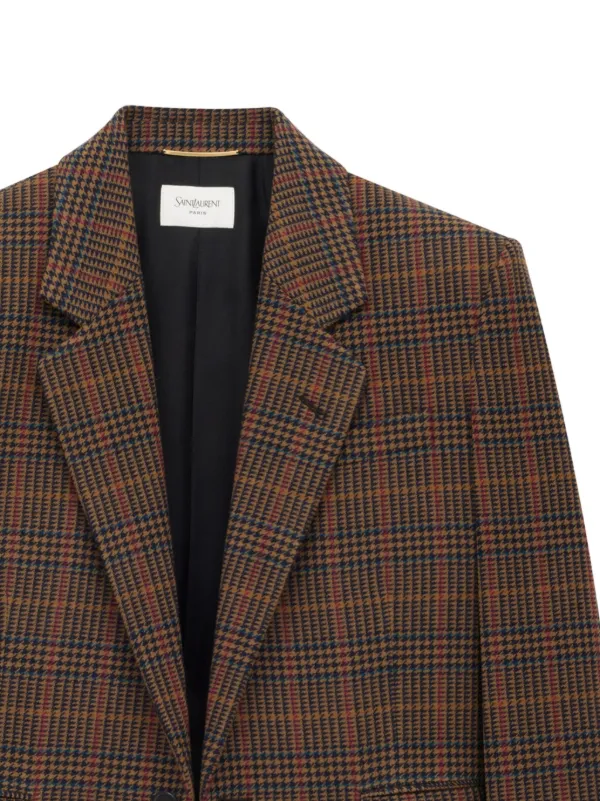 Saint Laurent Checked single-breasted Wool Blazer | Brown