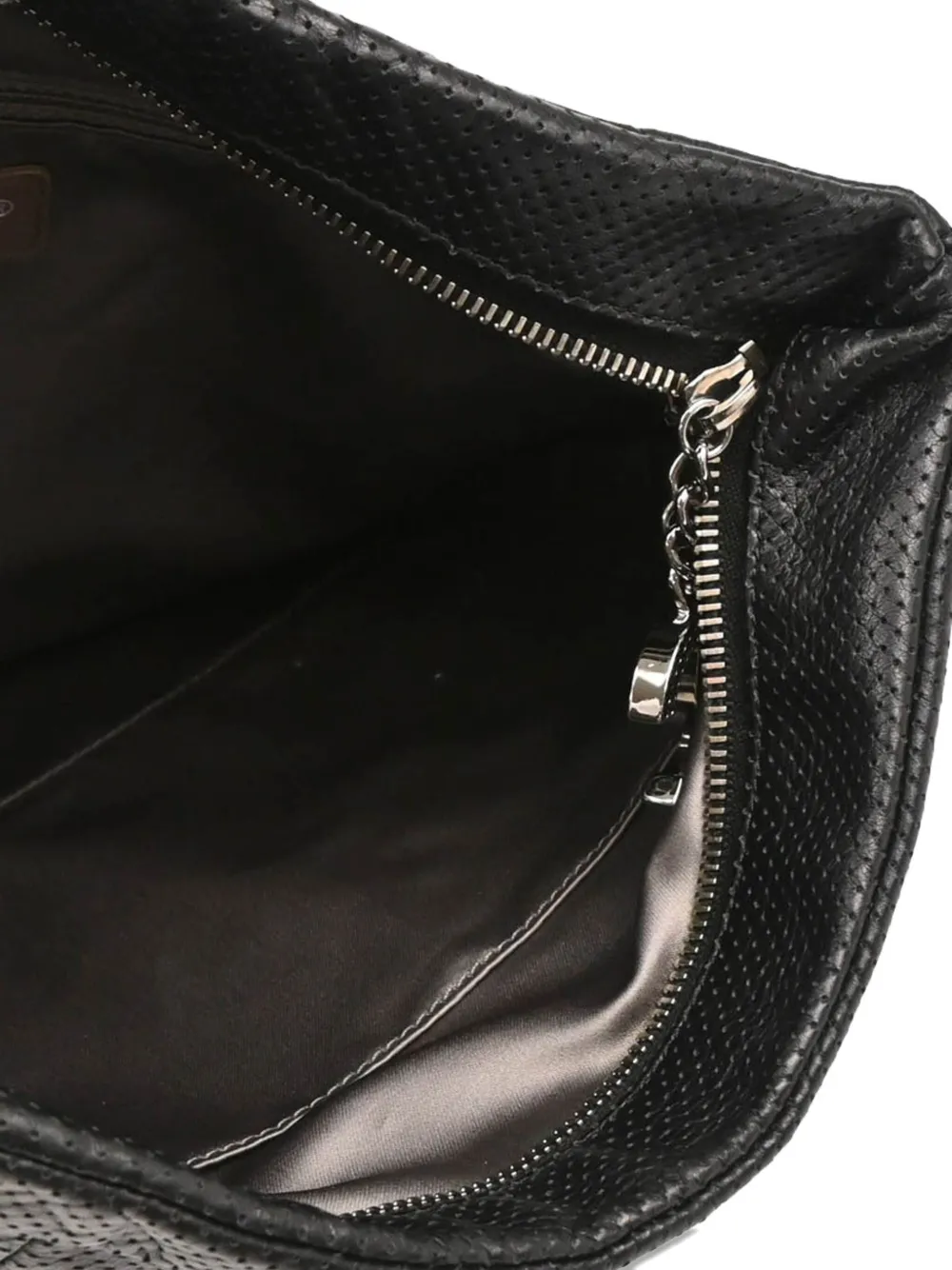 Pre-owned Chanel 2008 Perforated Lambskin Chain-strap Handbag In Black