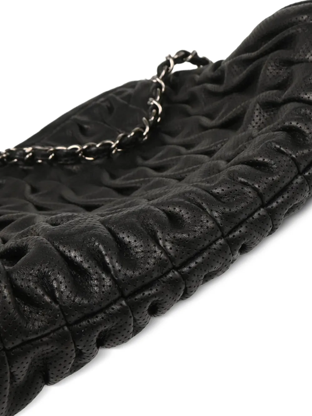 Pre-owned Chanel 2008 Perforated Lambskin Chain-strap Handbag In Black