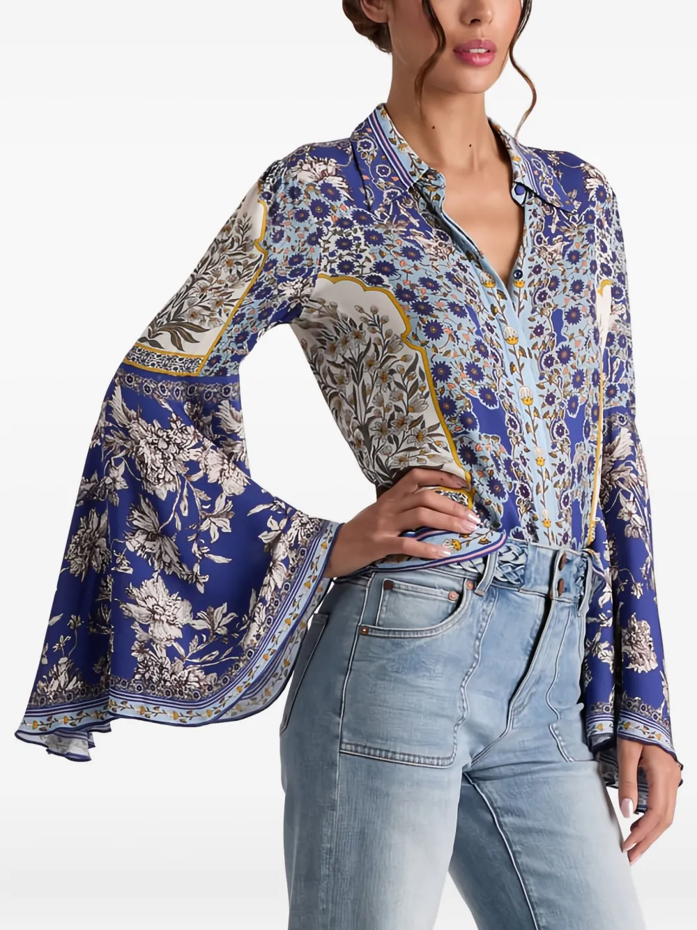 Alice And Olivia Floral-pattern Shirt In Blue