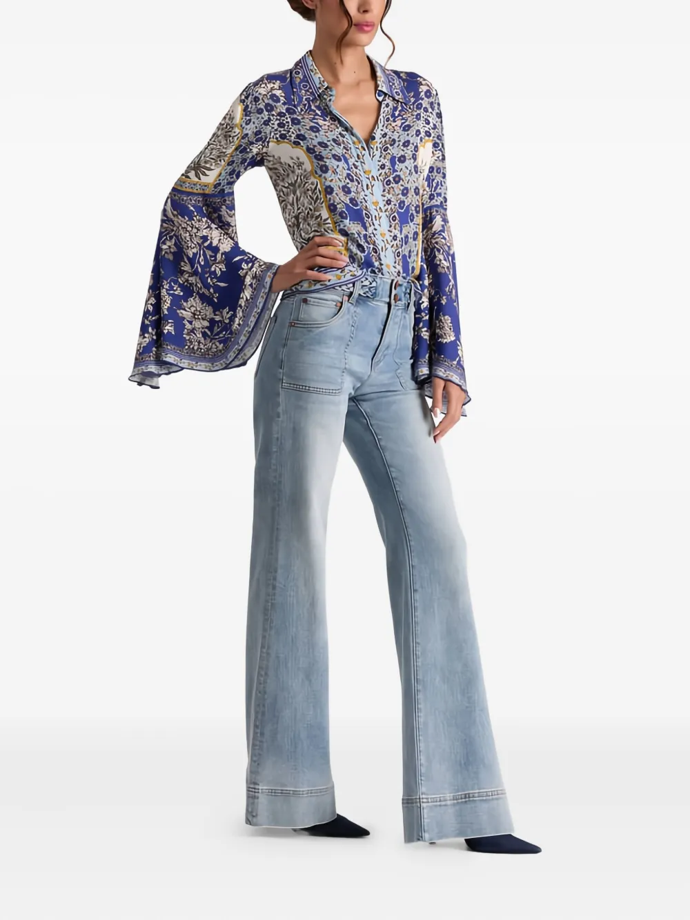 Alice And Olivia Floral-pattern Shirt In Blue