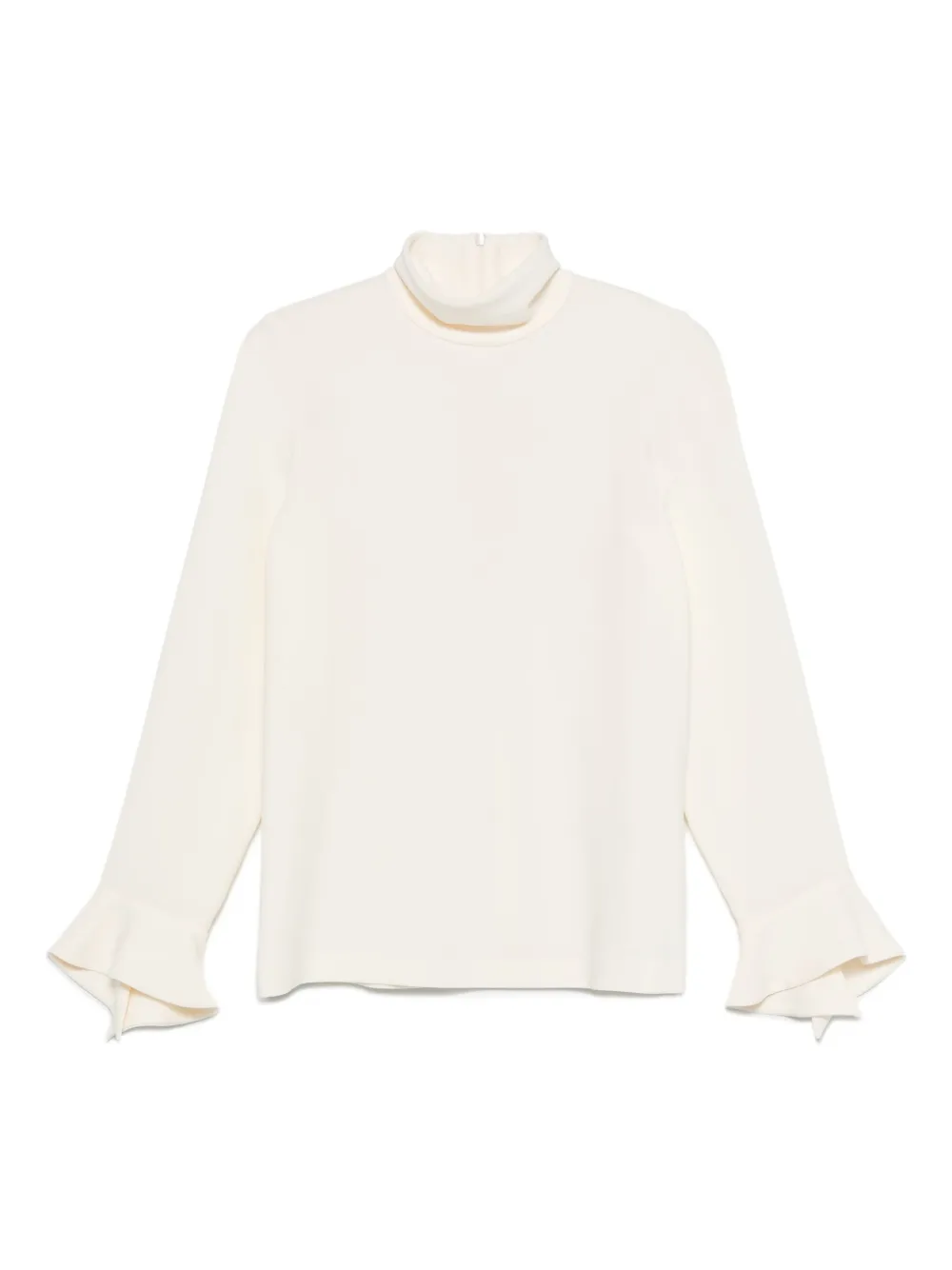 high-neck bell-sleeve blouse