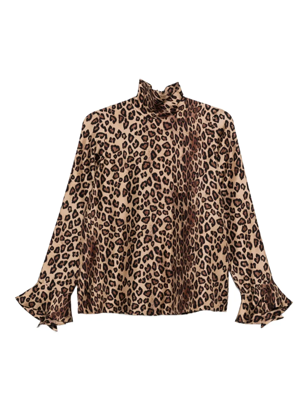 leopard-print high-neck blouse