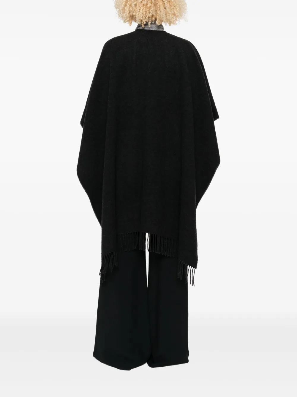 Fringed V-Neck Poncho