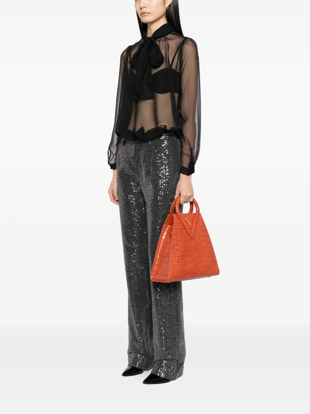 Saiid Kobeisy Embossed-crocodile Structured Tote Bag In Brown