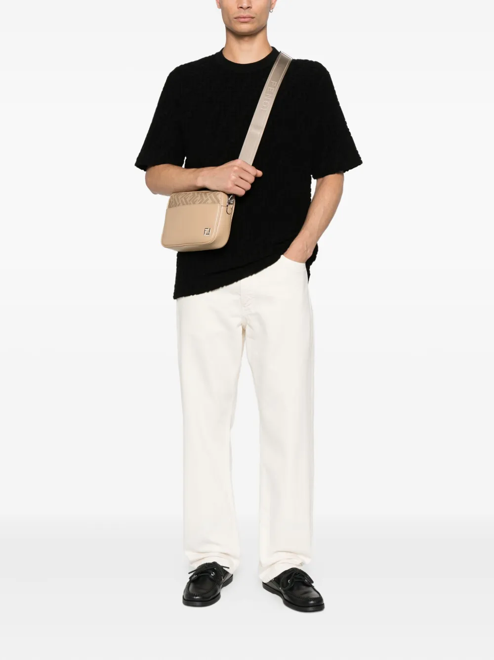 FENDI textured crew-neck T-shirt - Zwart