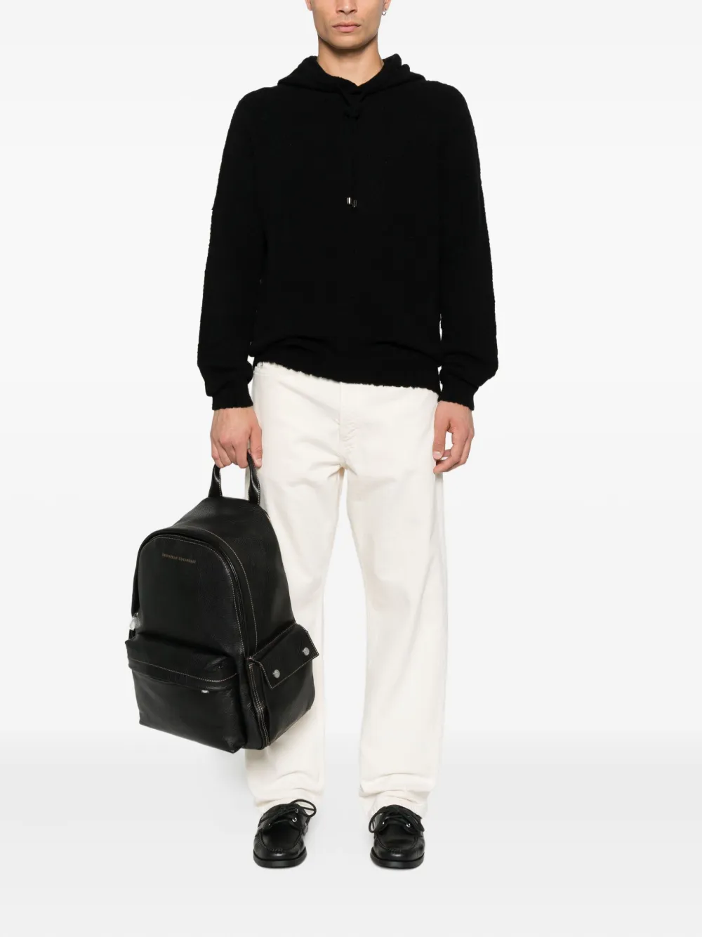SCAGLIONE hooded ribbed sweater - Zwart
