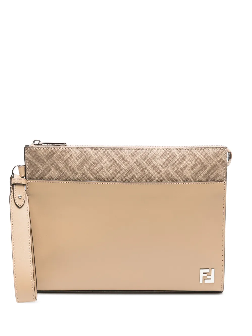FENDI FF-motif leather clutch bag - Neutrals