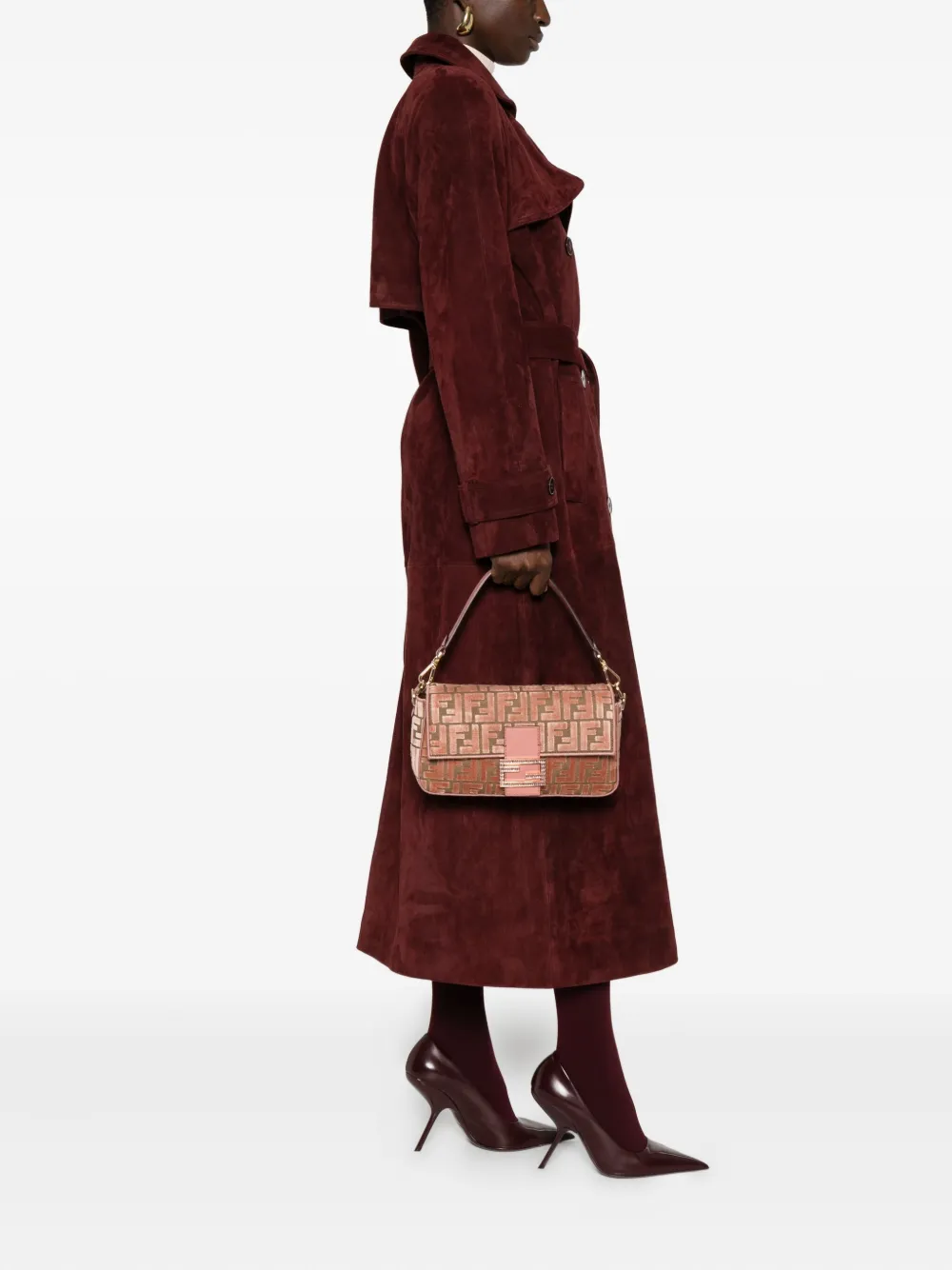 FENDI Medium Baguette schoudertas met FF-patroon - Bruin