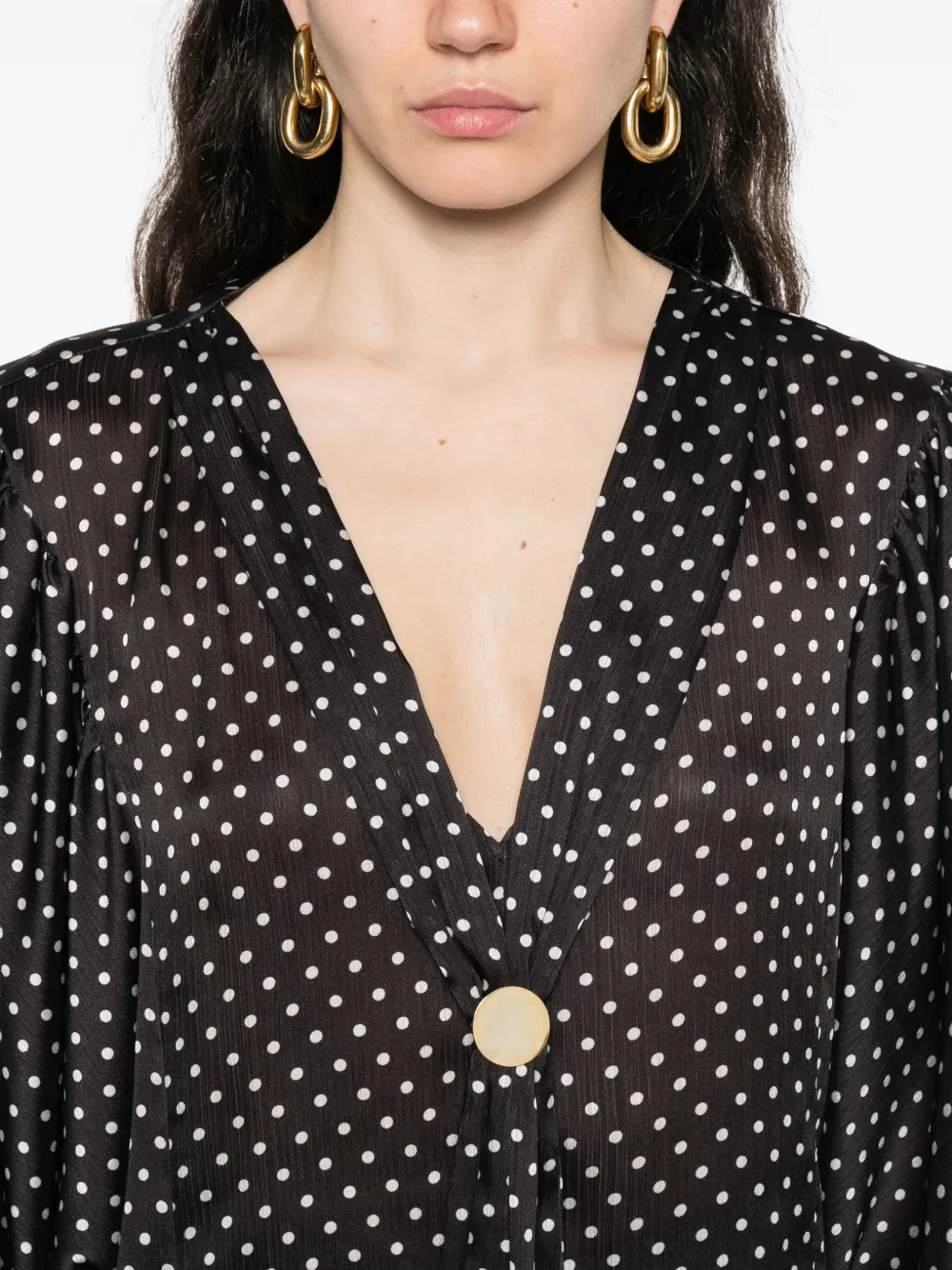 Simona Corsellini Polka-dot Tie-neck Top In Black